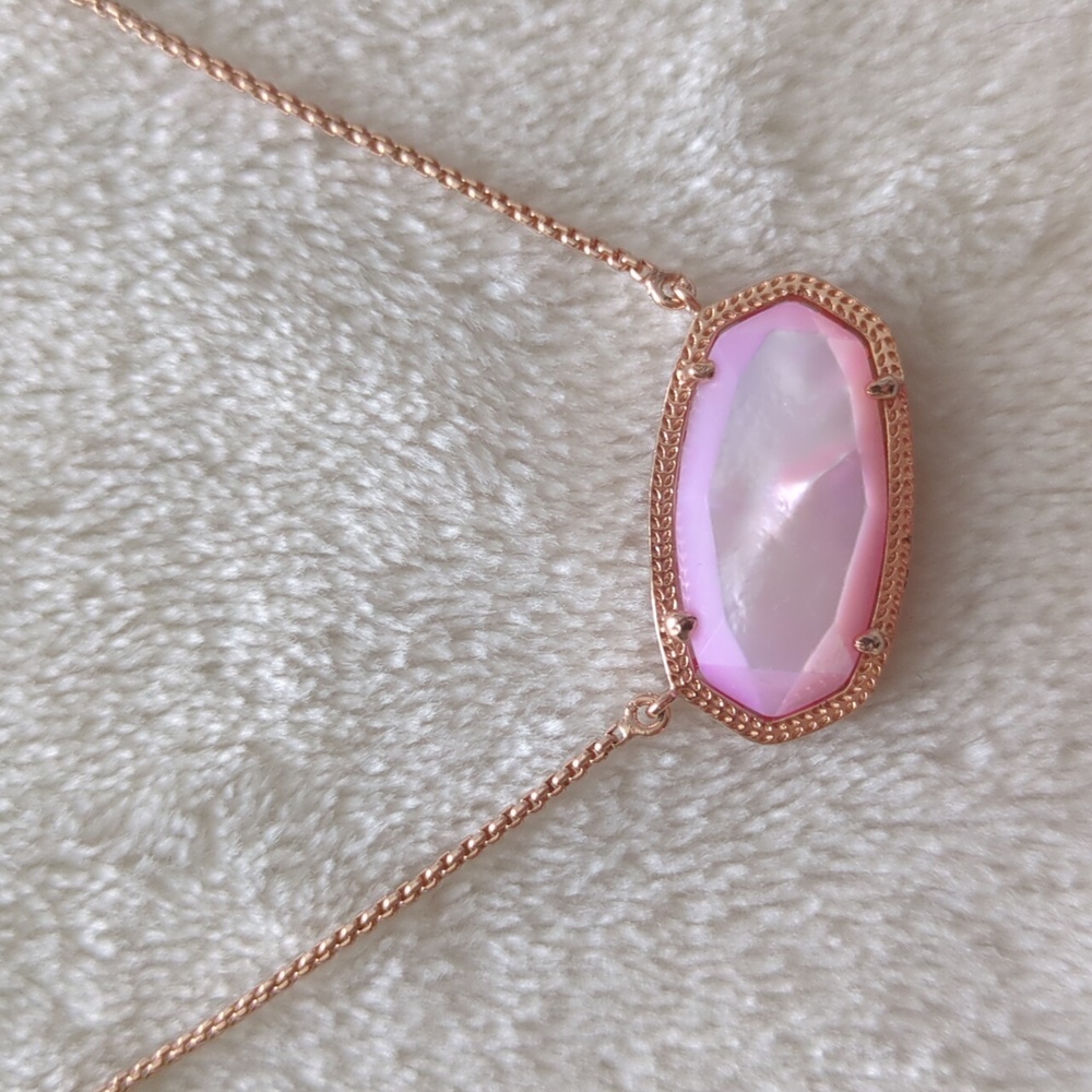 Kendra Scott Delaney Lilac MOP Rose Gold Necklace Sliding Adjuster Choker Long